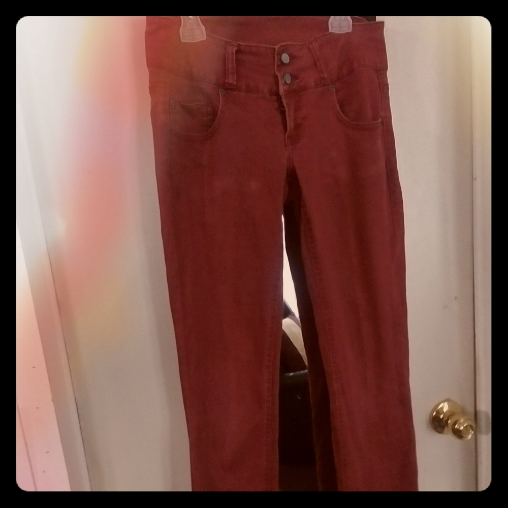 High wasted burgundy skinny jeans